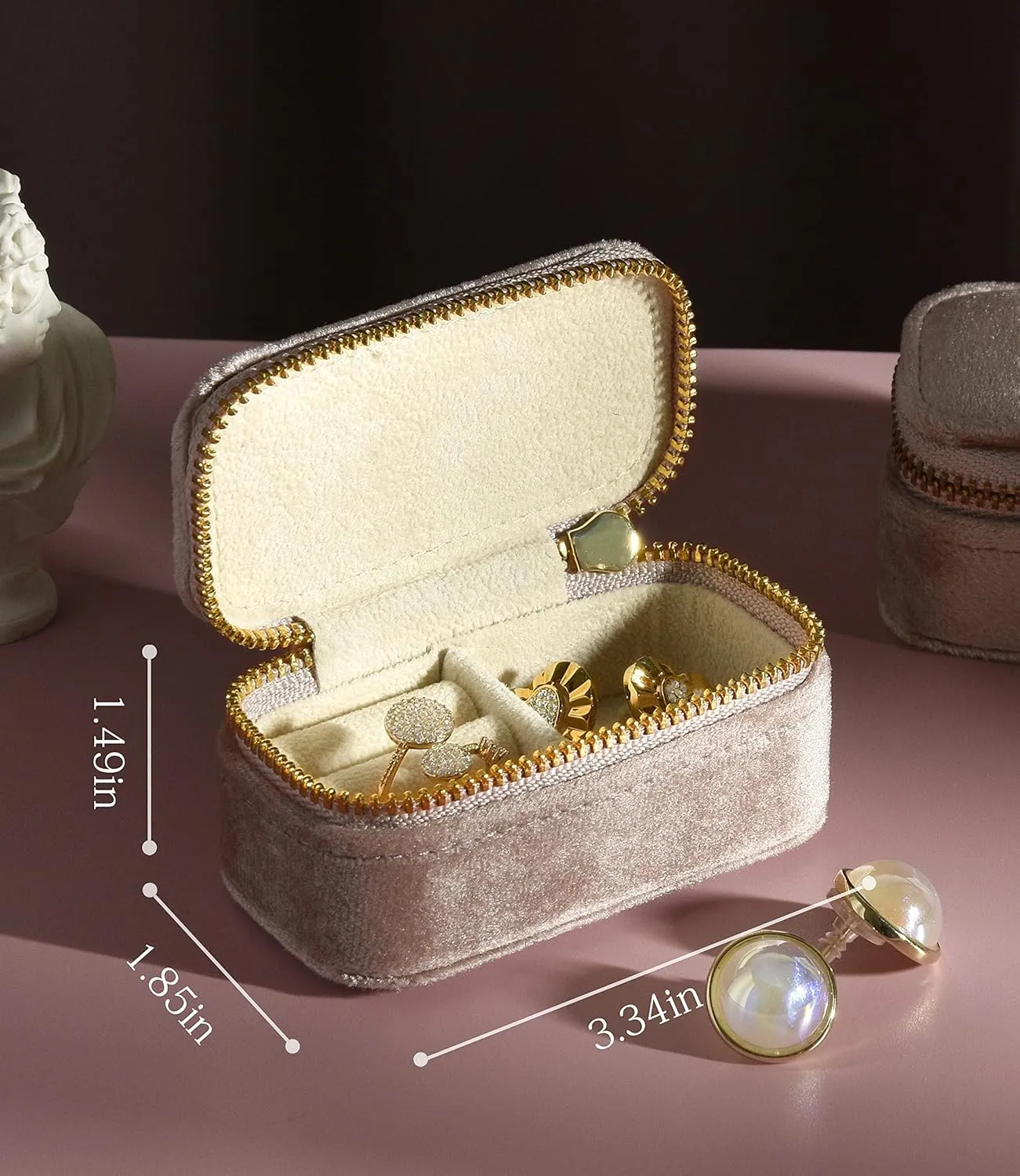 TAIMY Mini Travel Jewelry Case, Velvet Small Travel Jewelry Box, Portable Jewelry Travel Organizer Box for Rings Earrings Necklaces, Gifts for Women Girls(Blush Peach)
