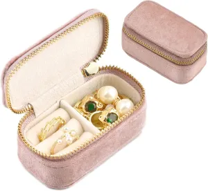 TAIMY Mini Travel Jewelry Case, Velvet Small Travel Jewelry Box, Portable Jewelry Travel Organizer Box for Rings Earrings Necklaces, Gifts for Women Girls(Blush Peach)
