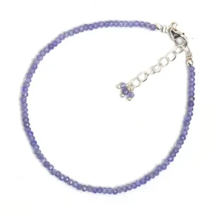 Tanzanite Beaded Bracelet for Girls, Faceted Beads 2.4-2.5 mm, Tanzanite Crystal Bracelet, December Birthstone Jewelry, Healing Gifts for Her 8 inches Adjustable Chain