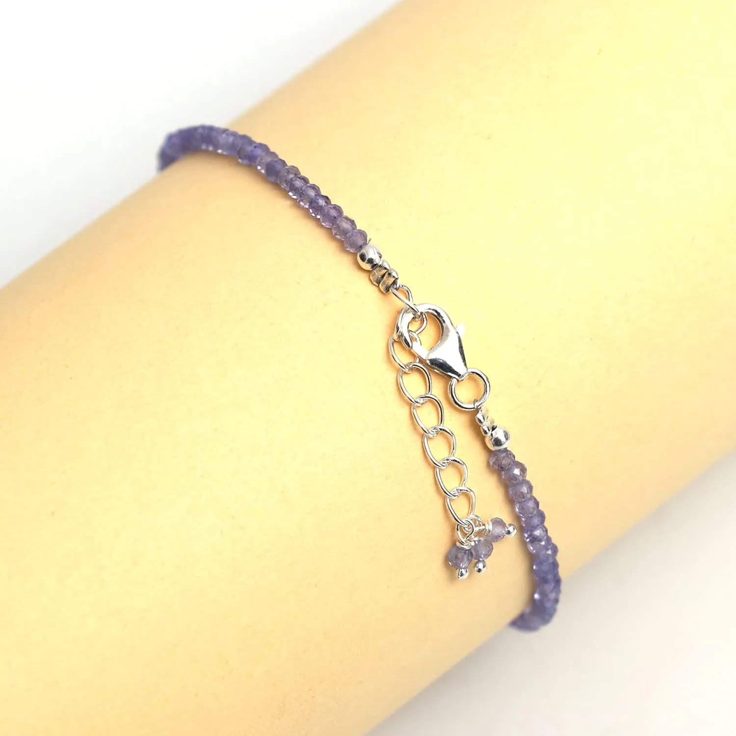 Tanzanite Beaded Bracelet for Girls, Faceted Beads 2.4-2.5 mm, Tanzanite Crystal Bracelet, December Birthstone Jewelry, Healing Gifts for Her 8 inches Adjustable Chain