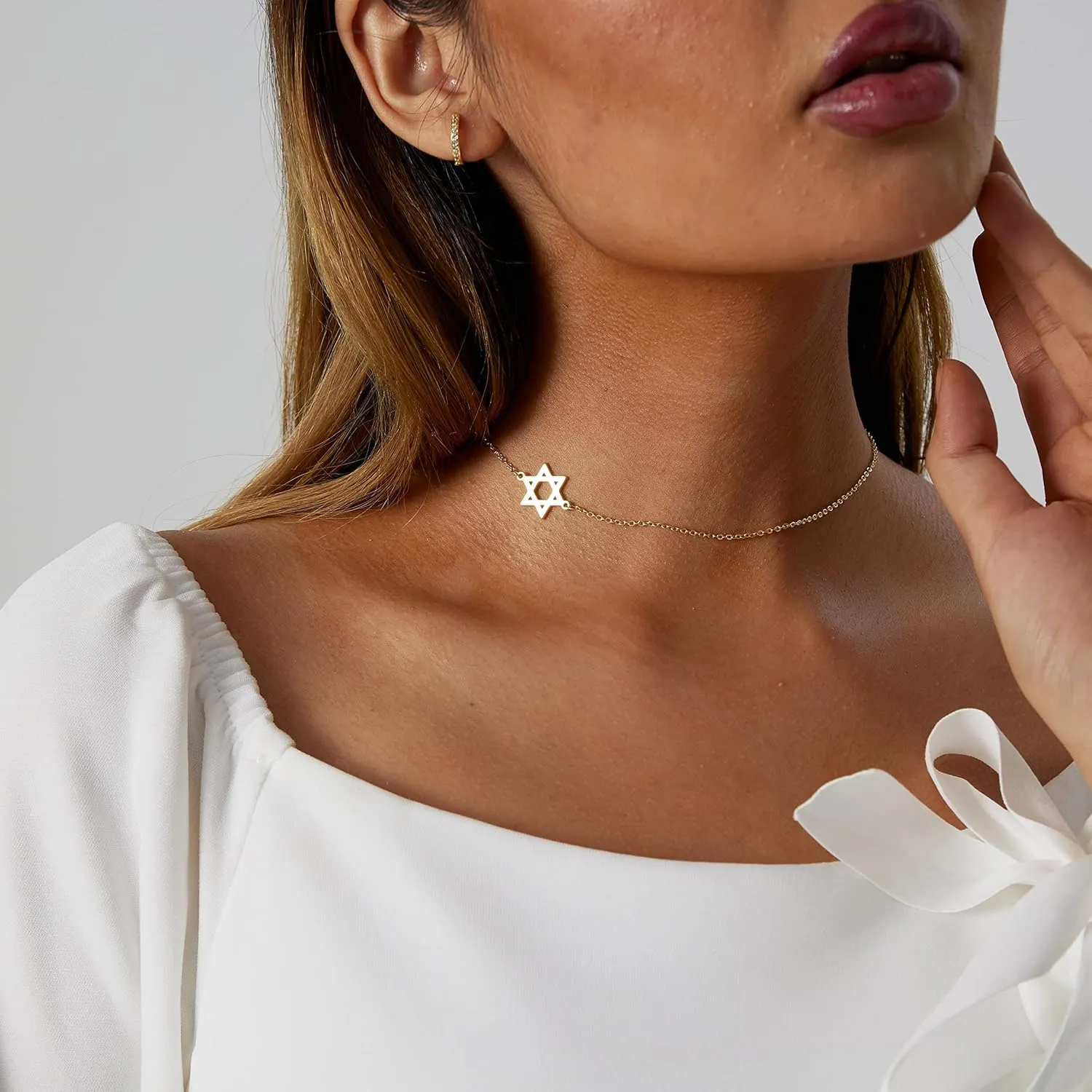 Tasiso Dainty Moon and Star Pendant Necklace for Women 14K Gold Crescent Moon Long Necklace Delicate Tiny Star Charm Necklace Minimalist Jewelry
