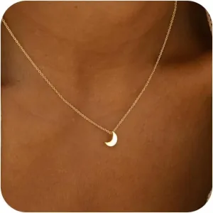 Tasiso Dainty Moon and Star Pendant Necklace for Women 14K Gold Crescent Moon Long Necklace Delicate Tiny Star Charm Necklace Minimalist Jewelry