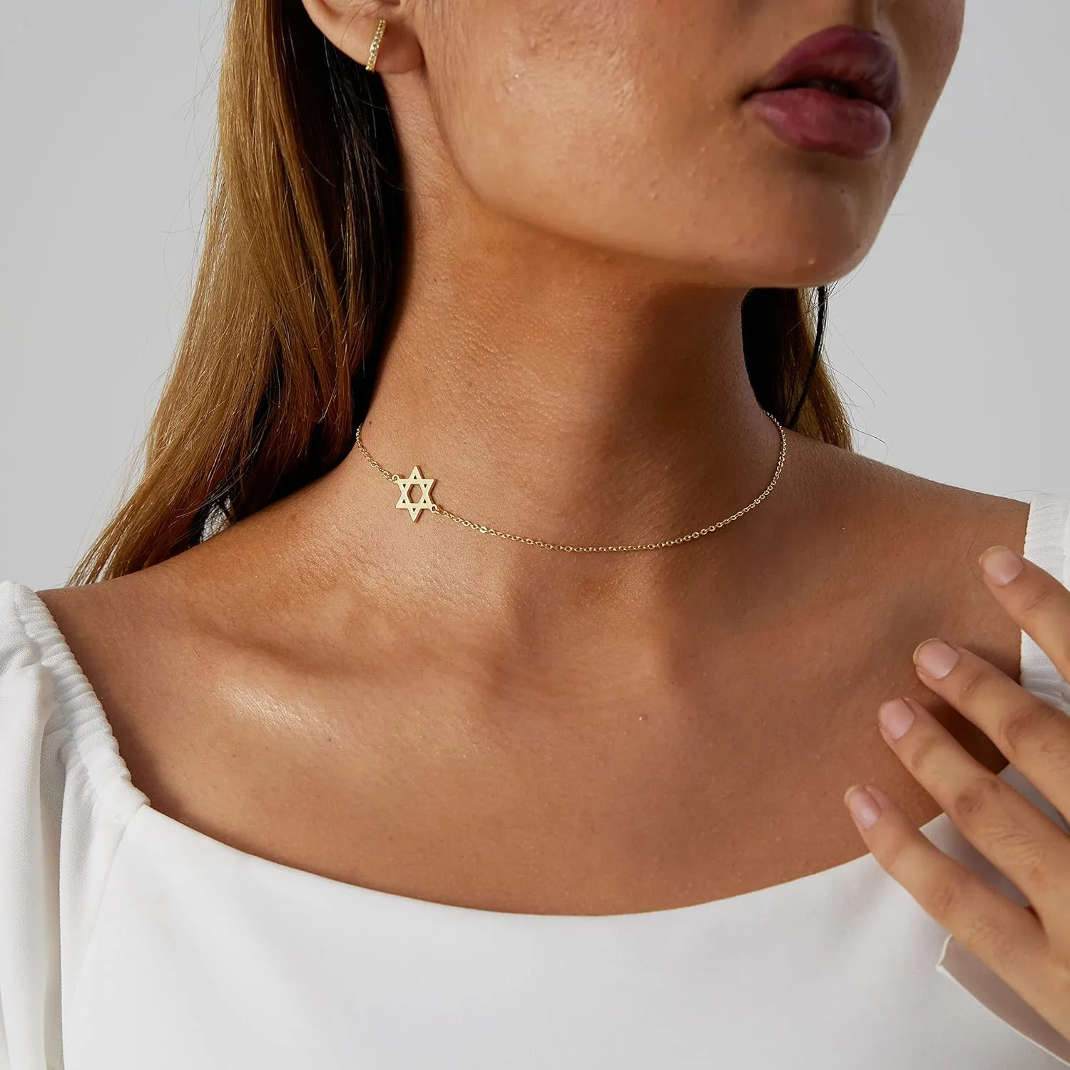 Tasiso Dainty Moon and Star Pendant Necklace for Women 14K Gold Crescent Moon Long Necklace Delicate Tiny Star Charm Necklace Minimalist Jewelry