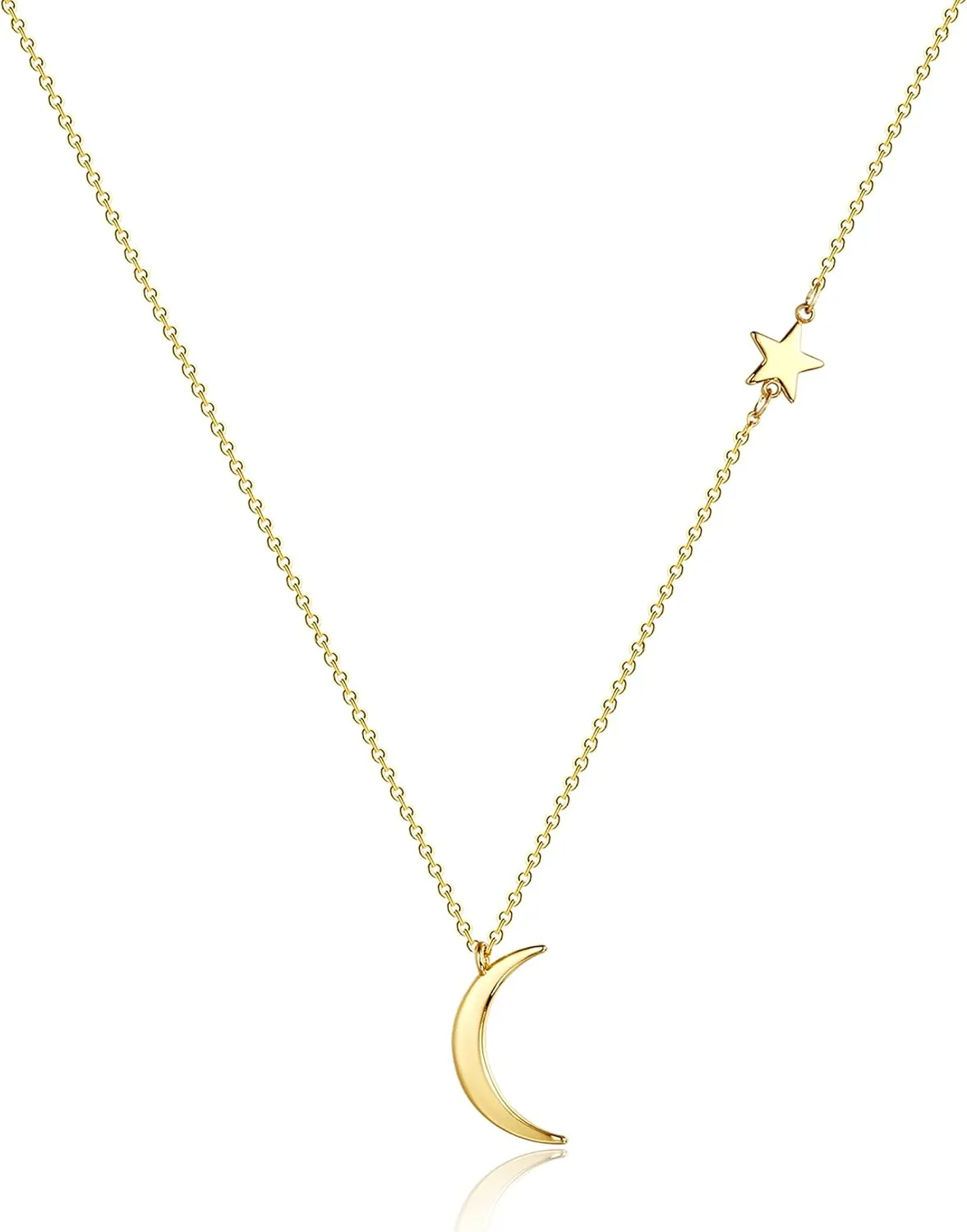 Tasiso Dainty Moon and Star Pendant Necklace for Women 14K Gold Crescent Moon Long Necklace Delicate Tiny Star Charm Necklace Minimalist Jewelry