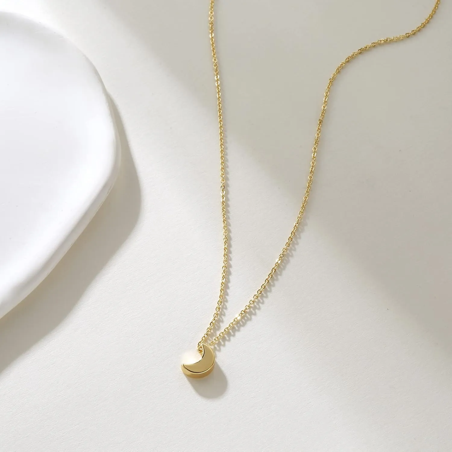 Tasiso Dainty Moon and Star Pendant Necklace for Women 14K Gold Crescent Moon Long Necklace Delicate Tiny Star Charm Necklace Minimalist Jewelry