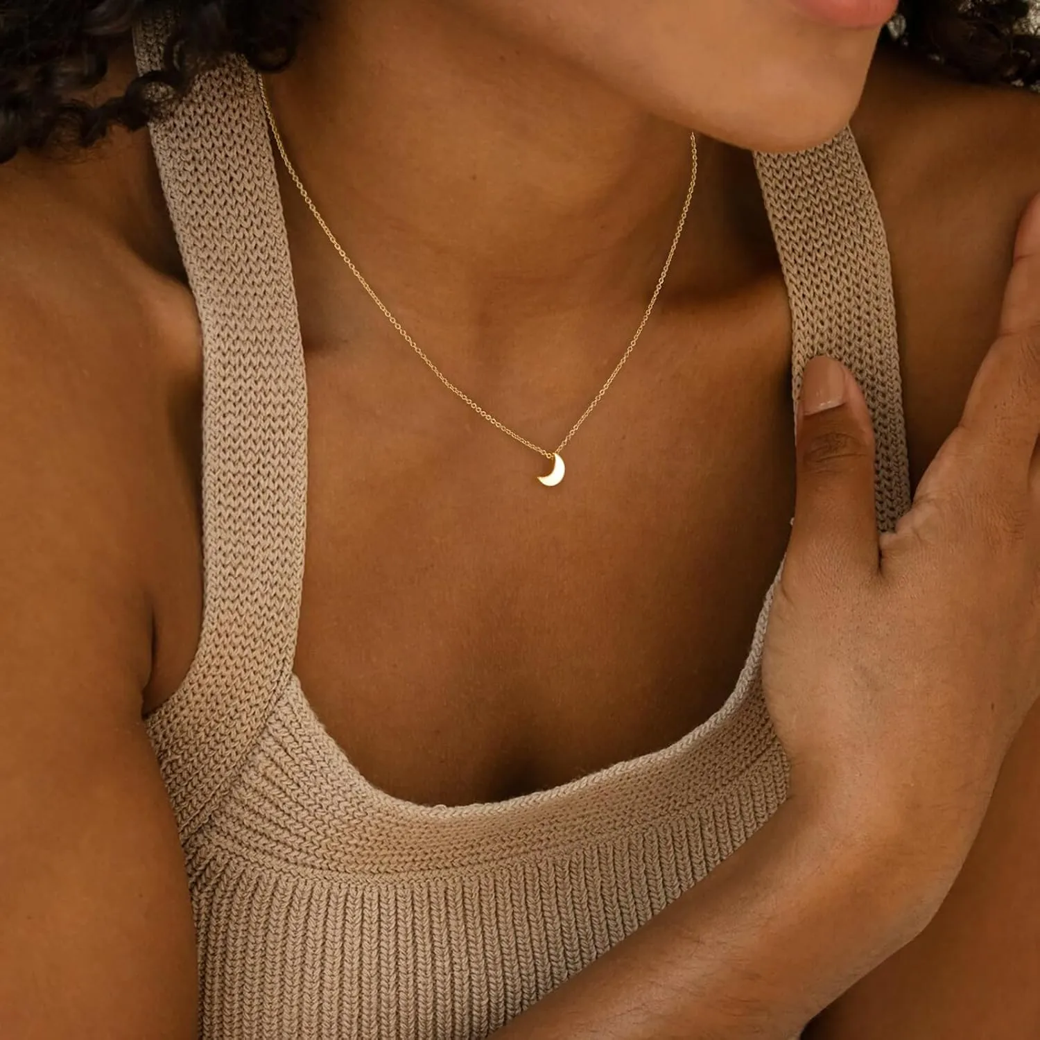 Tasiso Dainty Moon and Star Pendant Necklace for Women 14K Gold Crescent Moon Long Necklace Delicate Tiny Star Charm Necklace Minimalist Jewelry
