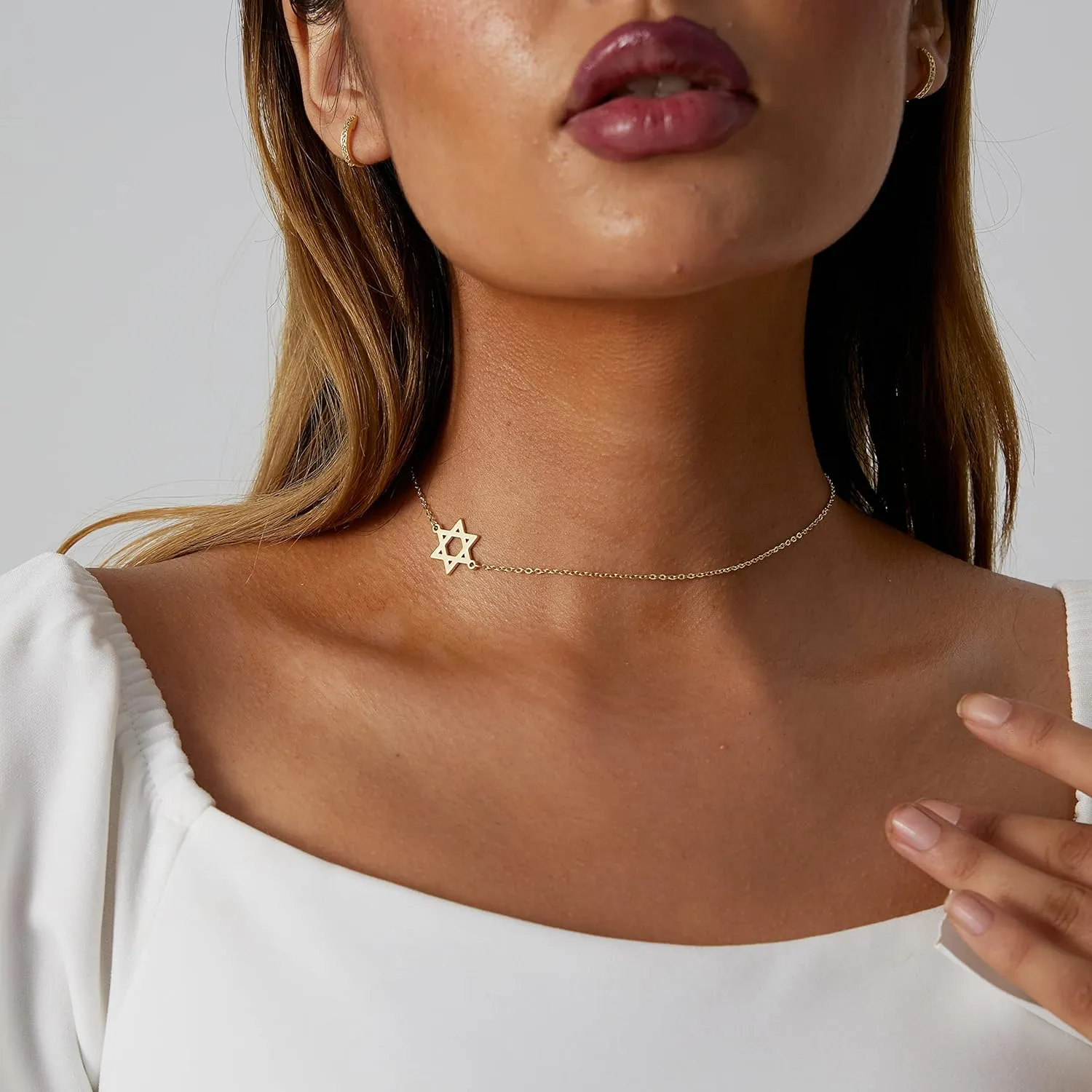 Tasiso Dainty Moon and Star Pendant Necklace for Women 14K Gold Crescent Moon Long Necklace Delicate Tiny Star Charm Necklace Minimalist Jewelry