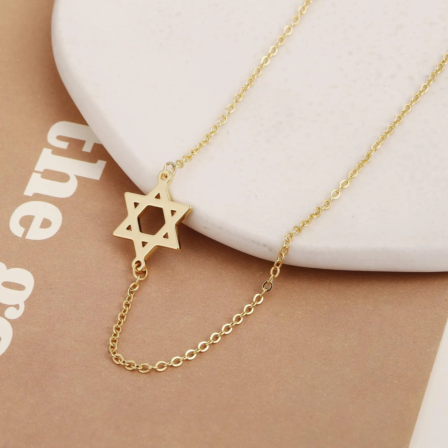 Tasiso Dainty Moon and Star Pendant Necklace for Women 14K Gold Crescent Moon Long Necklace Delicate Tiny Star Charm Necklace Minimalist Jewelry