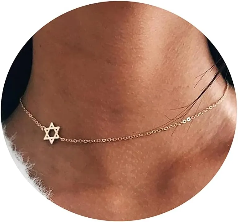 Tasiso Dainty Moon and Star Pendant Necklace for Women 14K Gold Crescent Moon Long Necklace Delicate Tiny Star Charm Necklace Minimalist Jewelry