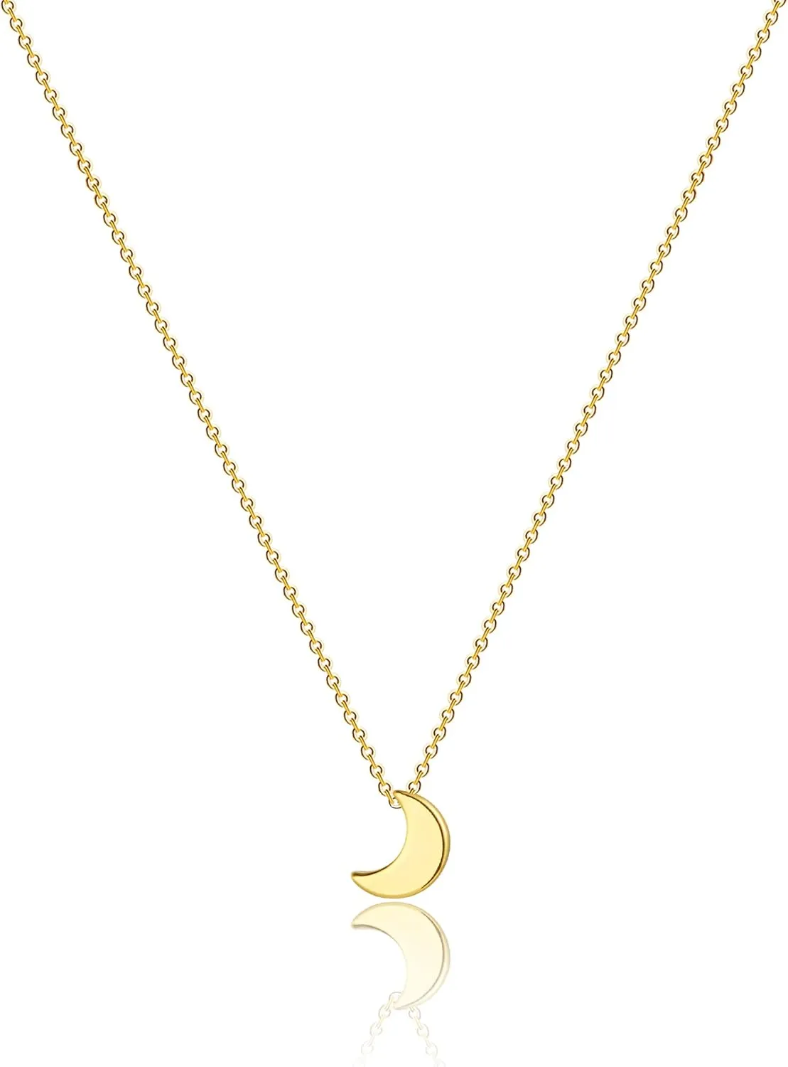 Tasiso Dainty Moon and Star Pendant Necklace for Women 14K Gold Crescent Moon Long Necklace Delicate Tiny Star Charm Necklace Minimalist Jewelry