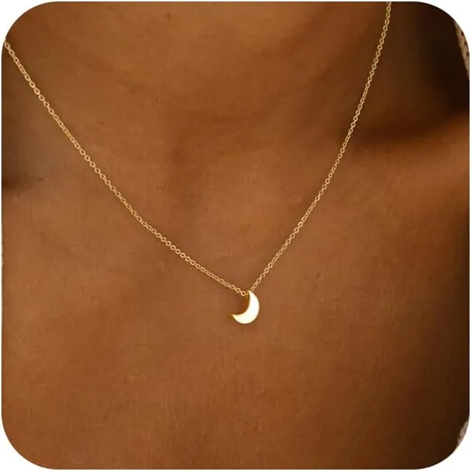Tasiso Dainty Moon and Star Pendant Necklace for Women 14K Gold Crescent Moon Long Necklace Delicate Tiny Star Charm Necklace Minimalist Jewelry