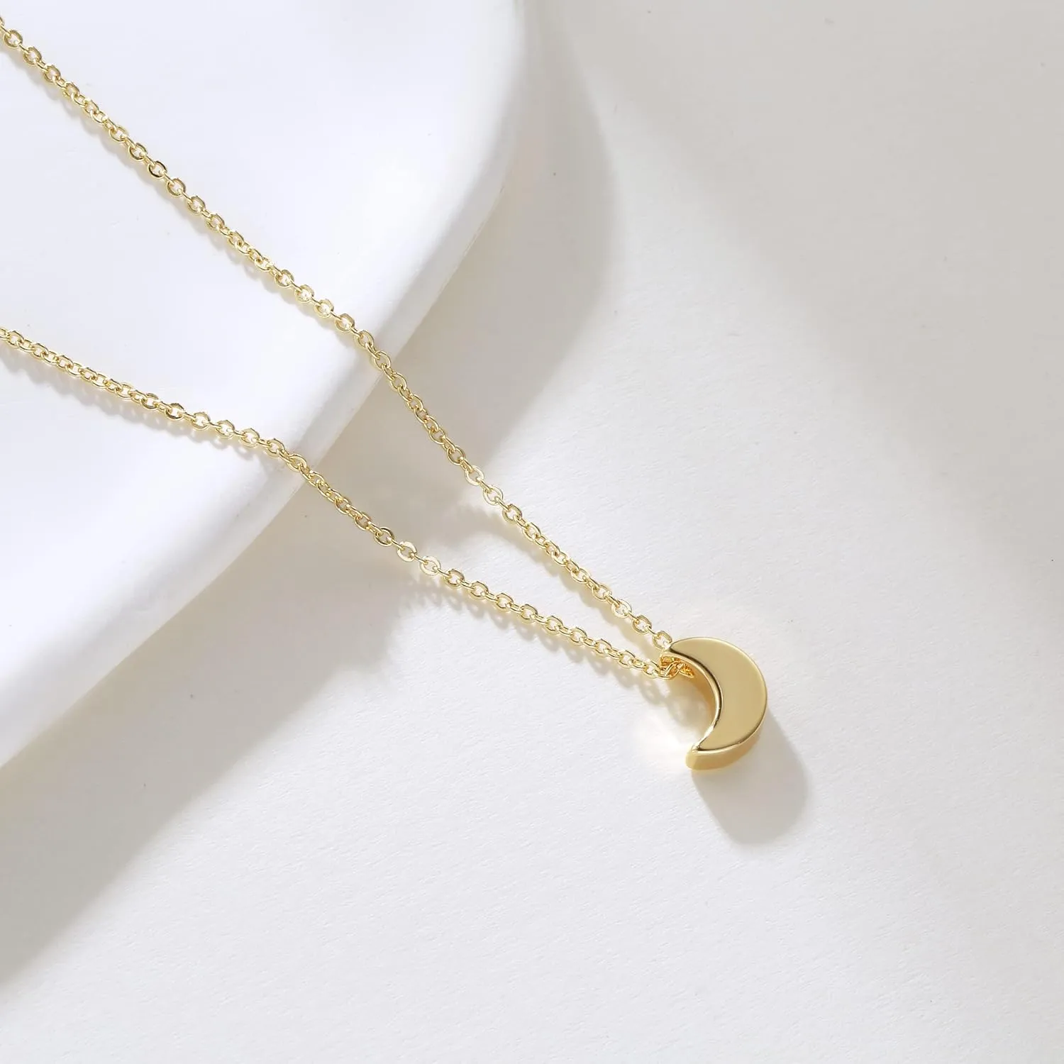 Tasiso Dainty Moon and Star Pendant Necklace for Women 14K Gold Crescent Moon Long Necklace Delicate Tiny Star Charm Necklace Minimalist Jewelry