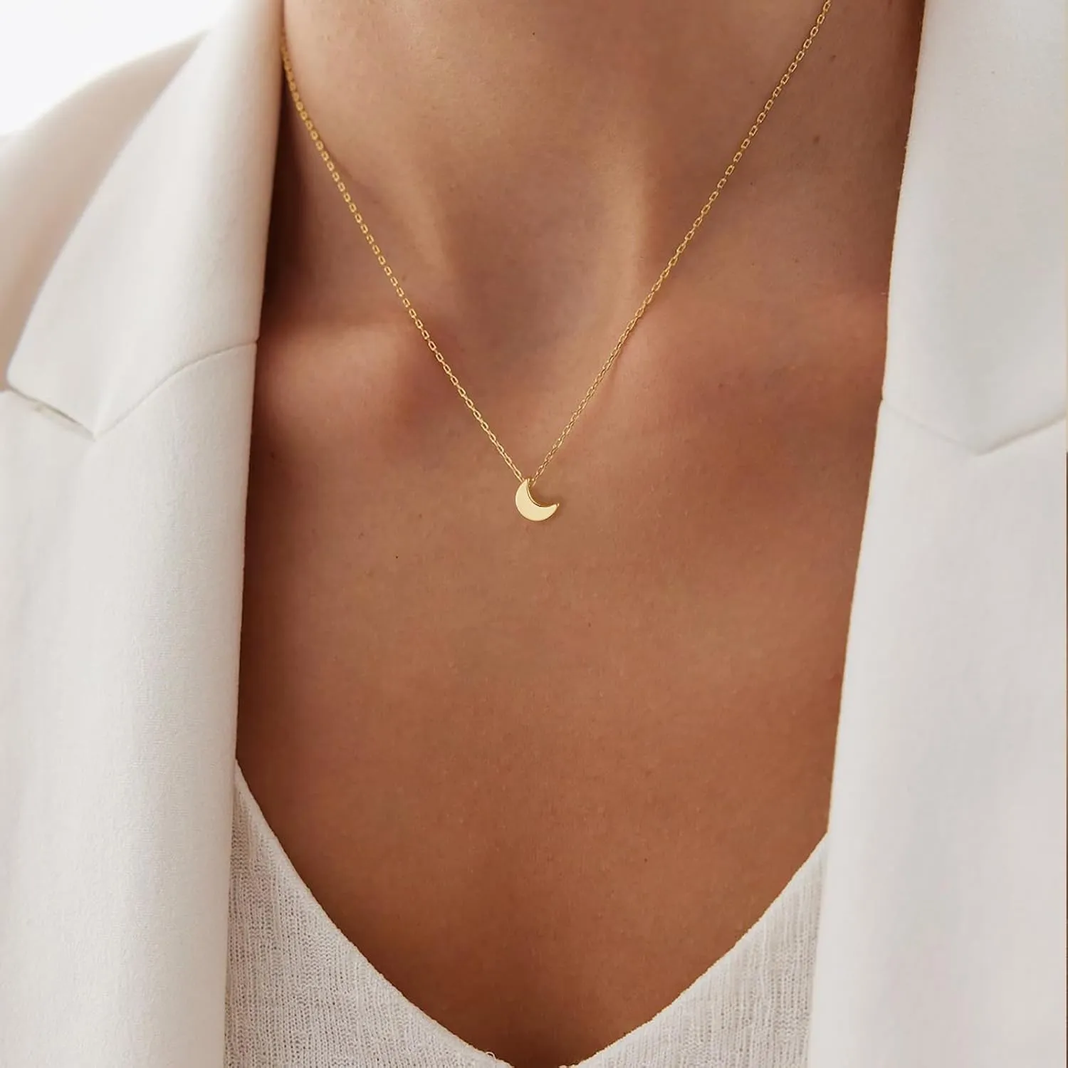 Tasiso Dainty Moon and Star Pendant Necklace for Women 14K Gold Crescent Moon Long Necklace Delicate Tiny Star Charm Necklace Minimalist Jewelry