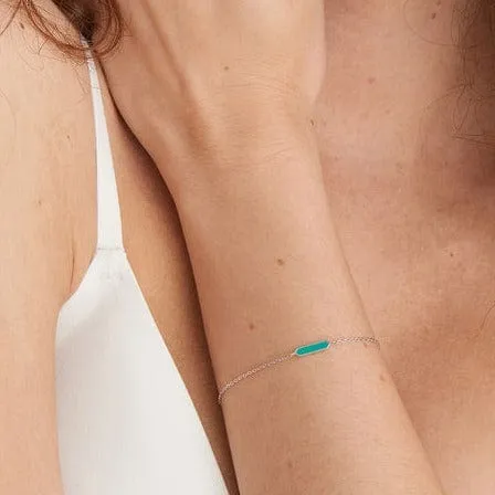 Teal Enamel Bar Silver Bracelet