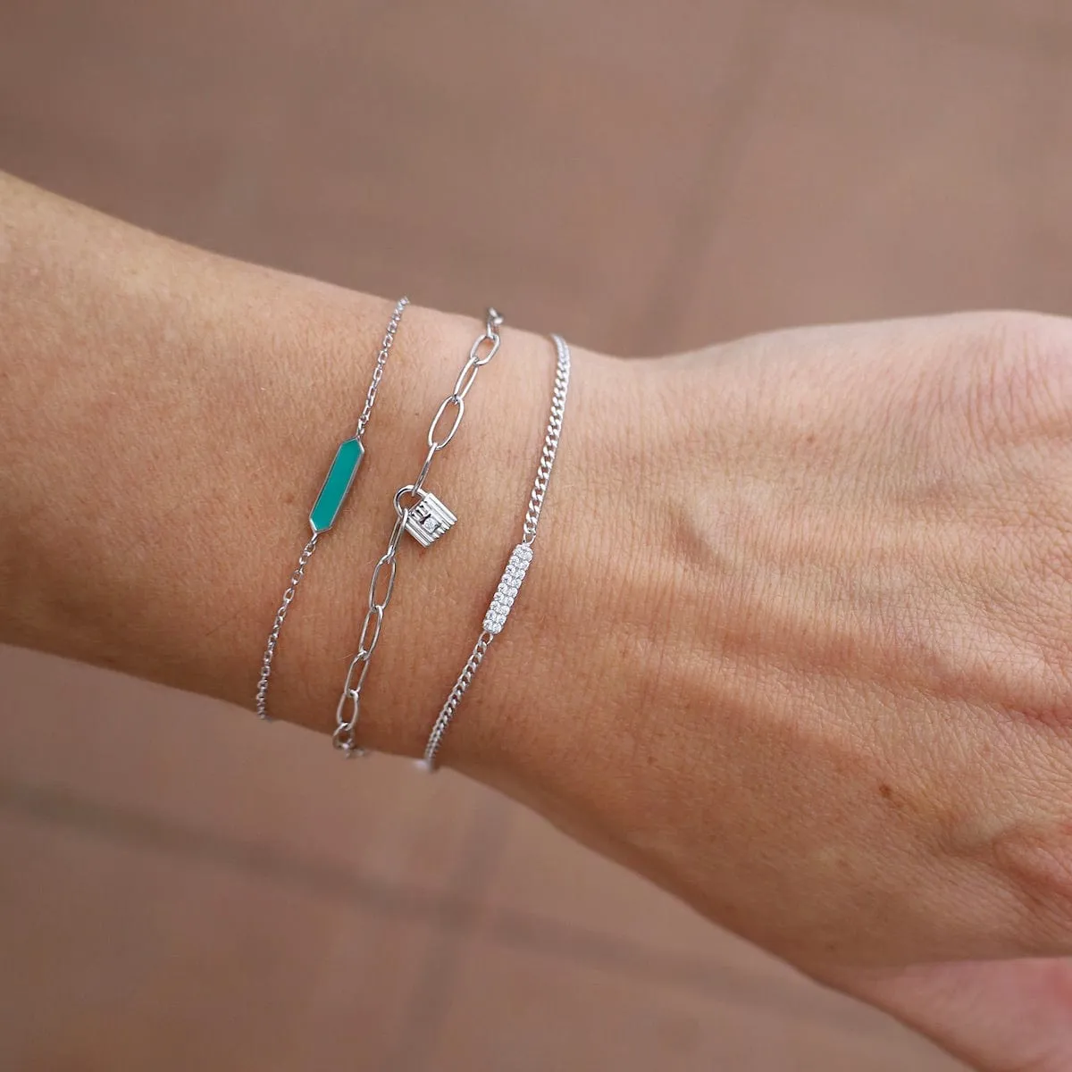 Teal Enamel Bar Silver Bracelet