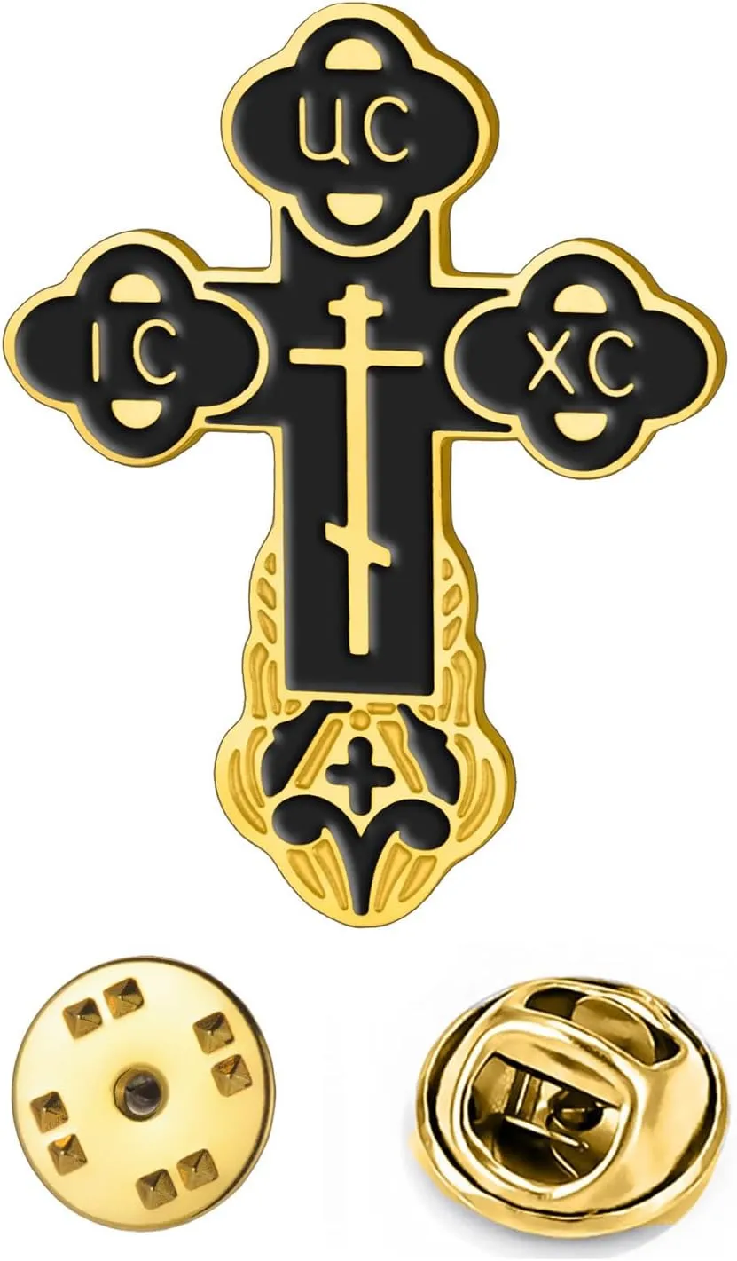 TEAMER Cross Brooch Pins Russian Orthodox Crucifix Eastern Church Brooch Religious Christian Prayer Jewelry for Men Women