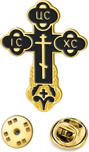 TEAMER Cross Brooch Pins Russian Orthodox Crucifix Eastern Church Brooch Religious Christian Prayer Jewelry for Men Women