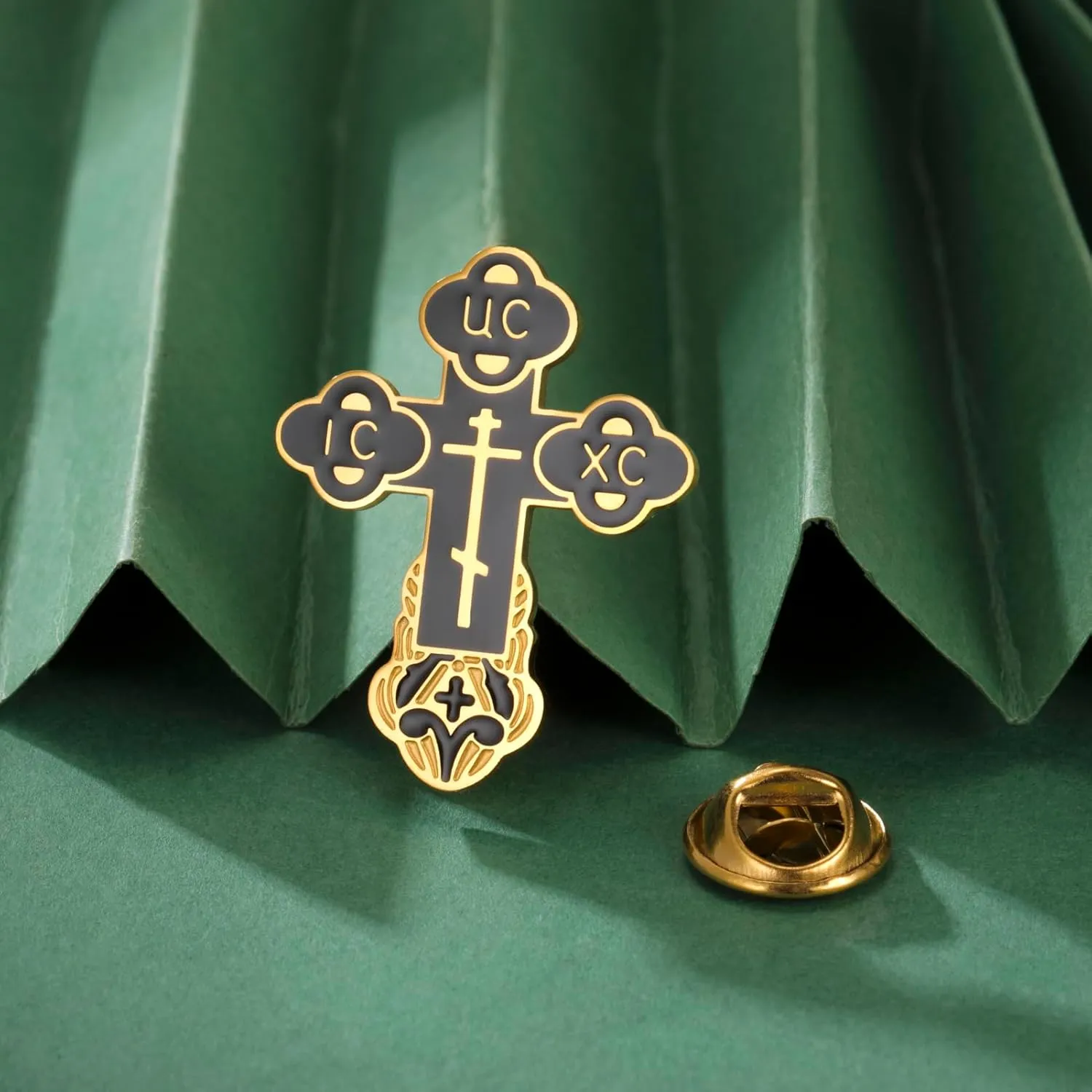 TEAMER Cross Brooch Pins Russian Orthodox Crucifix Eastern Church Brooch Religious Christian Prayer Jewelry for Men Women