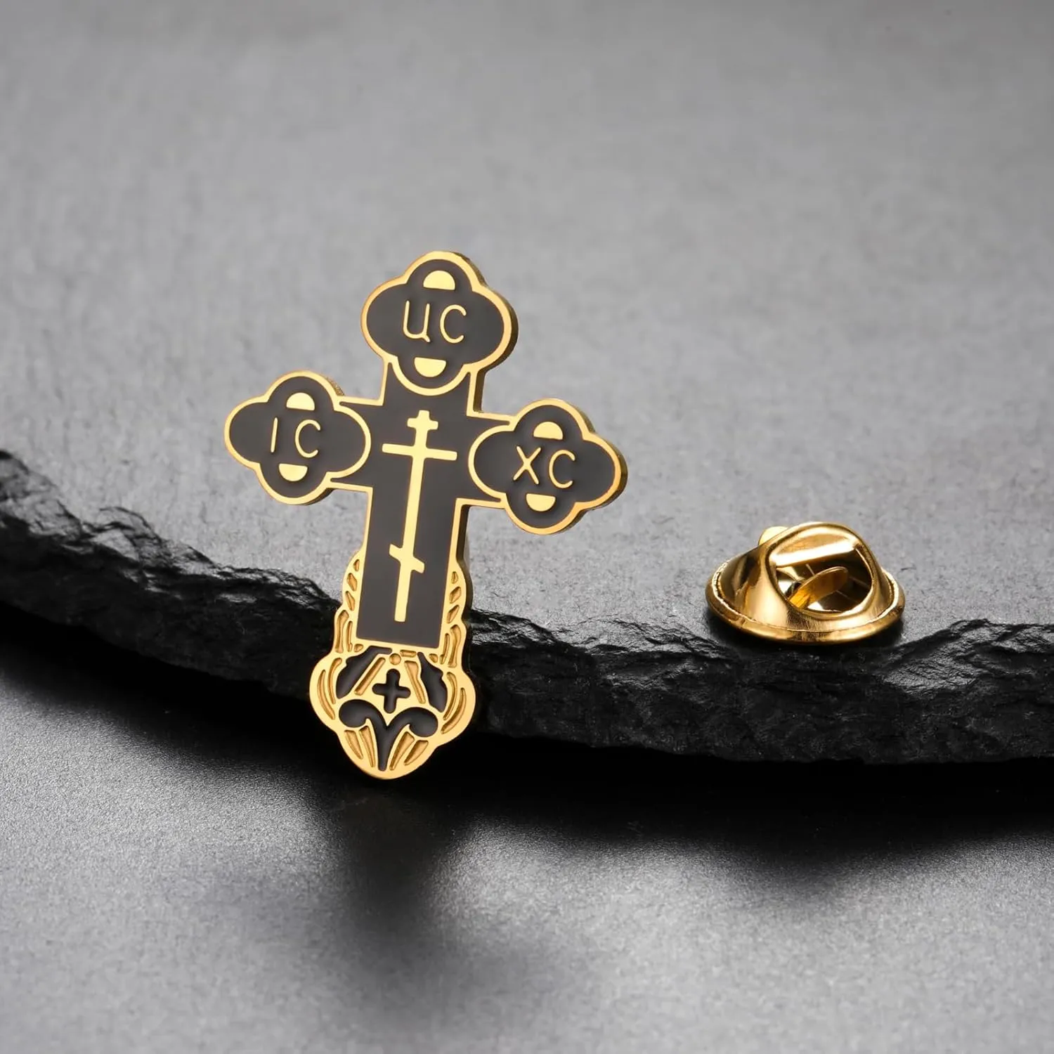 TEAMER Cross Brooch Pins Russian Orthodox Crucifix Eastern Church Brooch Religious Christian Prayer Jewelry for Men Women