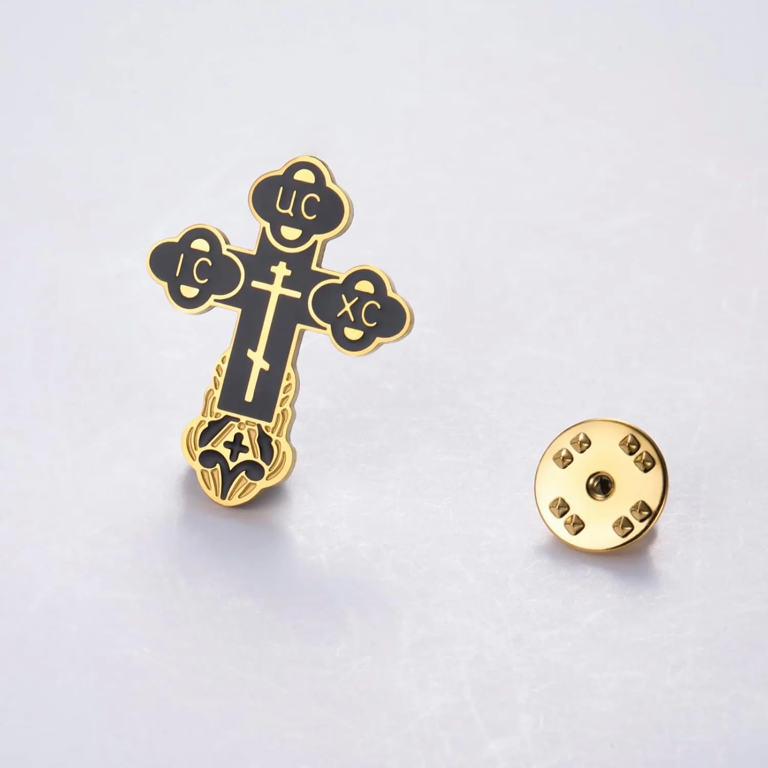 TEAMER Cross Brooch Pins Russian Orthodox Crucifix Eastern Church Brooch Religious Christian Prayer Jewelry for Men Women