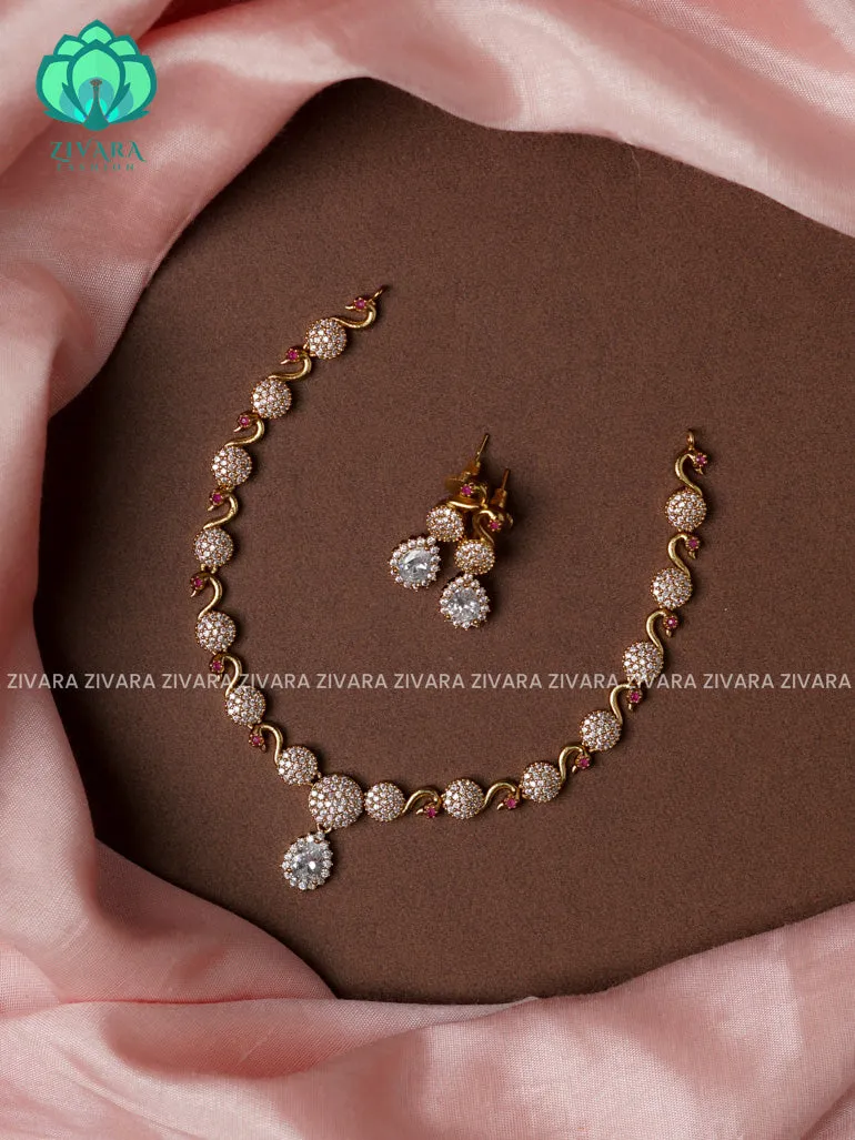 TEAR PENDANT PEACOCK  - stylish and minimal elegant neckwear with earrings- Zivara Fashion