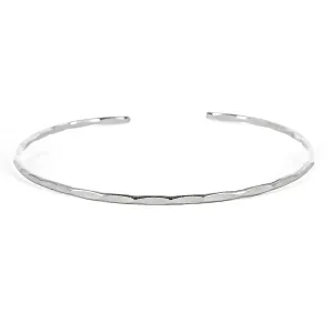 Thin Hammered Cuff in Solid Sterling Silver; Delicate Handmade Stacking Bracelet for Women by Lotus Stone Jewelry (Small, Silver)