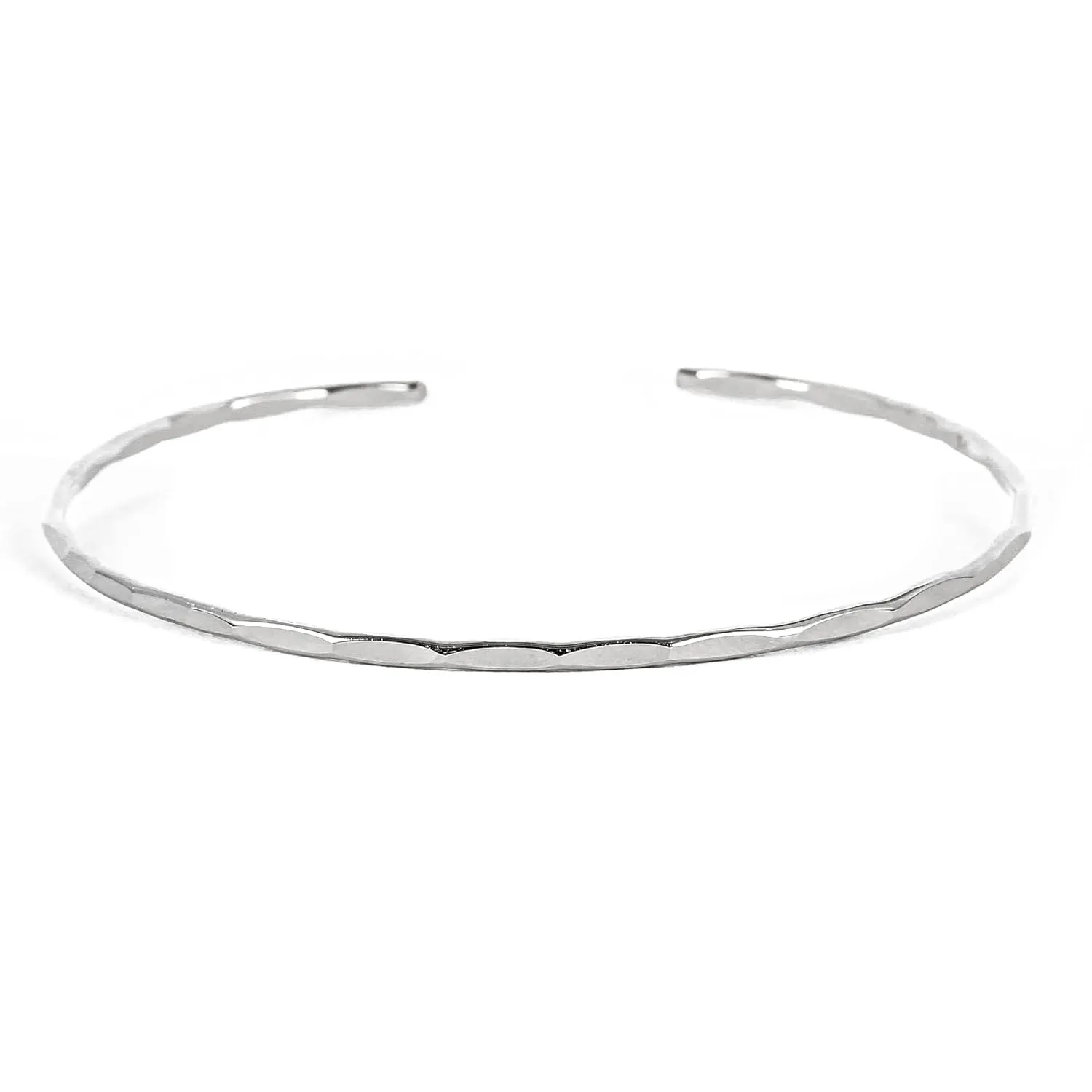 Thin Hammered Cuff in Solid Sterling Silver; Delicate Handmade Stacking Bracelet for Women by Lotus Stone Jewelry (Small, Silver)