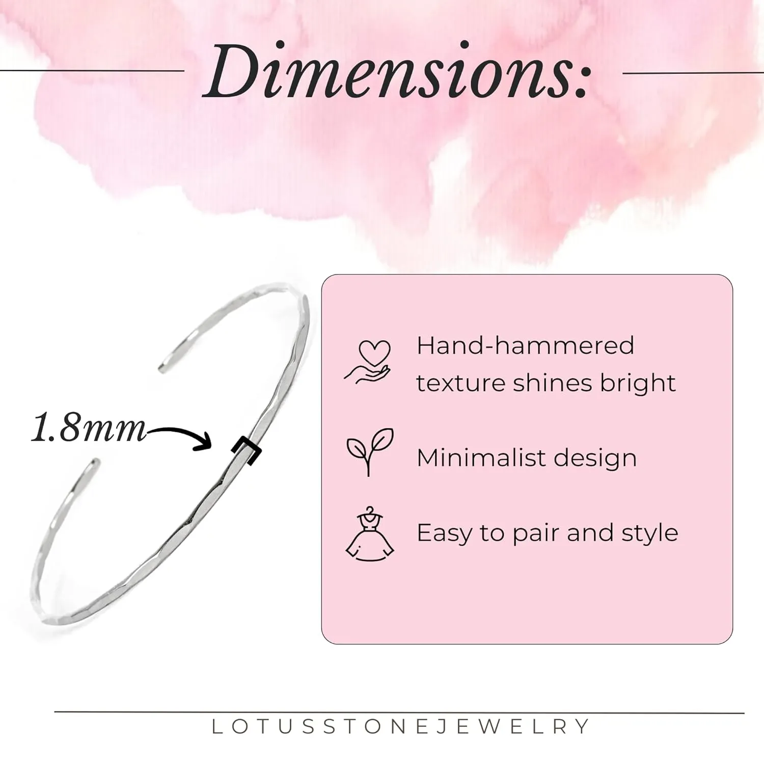 Thin Hammered Cuff in Solid Sterling Silver; Delicate Handmade Stacking Bracelet for Women by Lotus Stone Jewelry (Small, Silver)