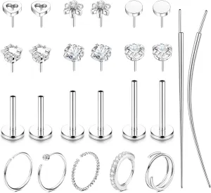 Threadless Gold Nose Rings Studs For Women Men Surgical Steel CZ Nose Rings Hoops Flat Back Cartilage Stud Earrings Push in Helix Tragus Nose Piercing Jewelry 20G 18G