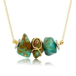 Three Turquoise   Diamond Necklace
