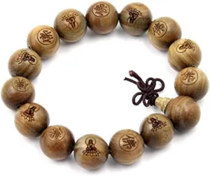 Tibetan Buddhist Green Sandalwood Beads 15mm,Scented Sandalwood Link Wrist Crafts Beads Bracelet,Fashion Gifts for Men Women