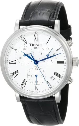 Tissot Mens Carson Premium Chronograph 316L Stainless Steel case Swiss Quartz Watch, Black, Leather, 20 (T1224171603300)