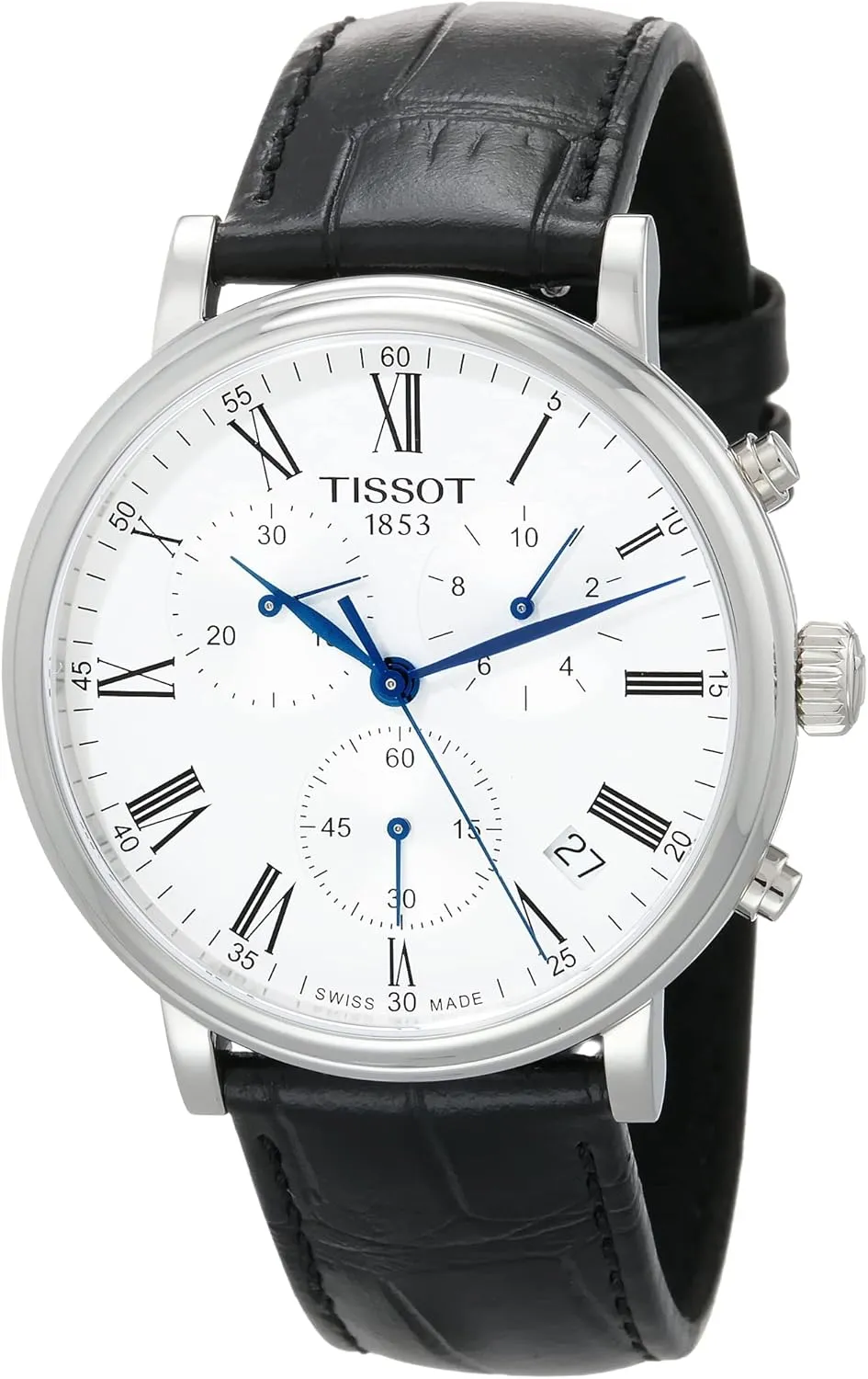 Tissot Mens Carson Premium Chronograph 316L Stainless Steel case Swiss Quartz Watch, Black, Leather, 20 (T1224171603300)