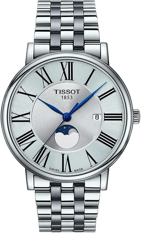 Tissot Mens Carson Premium Gent Moonphase 316L Stainless Steel case Swiss Quartz Watch, Grey, Stainless Steel, 20 (T1224231103300)