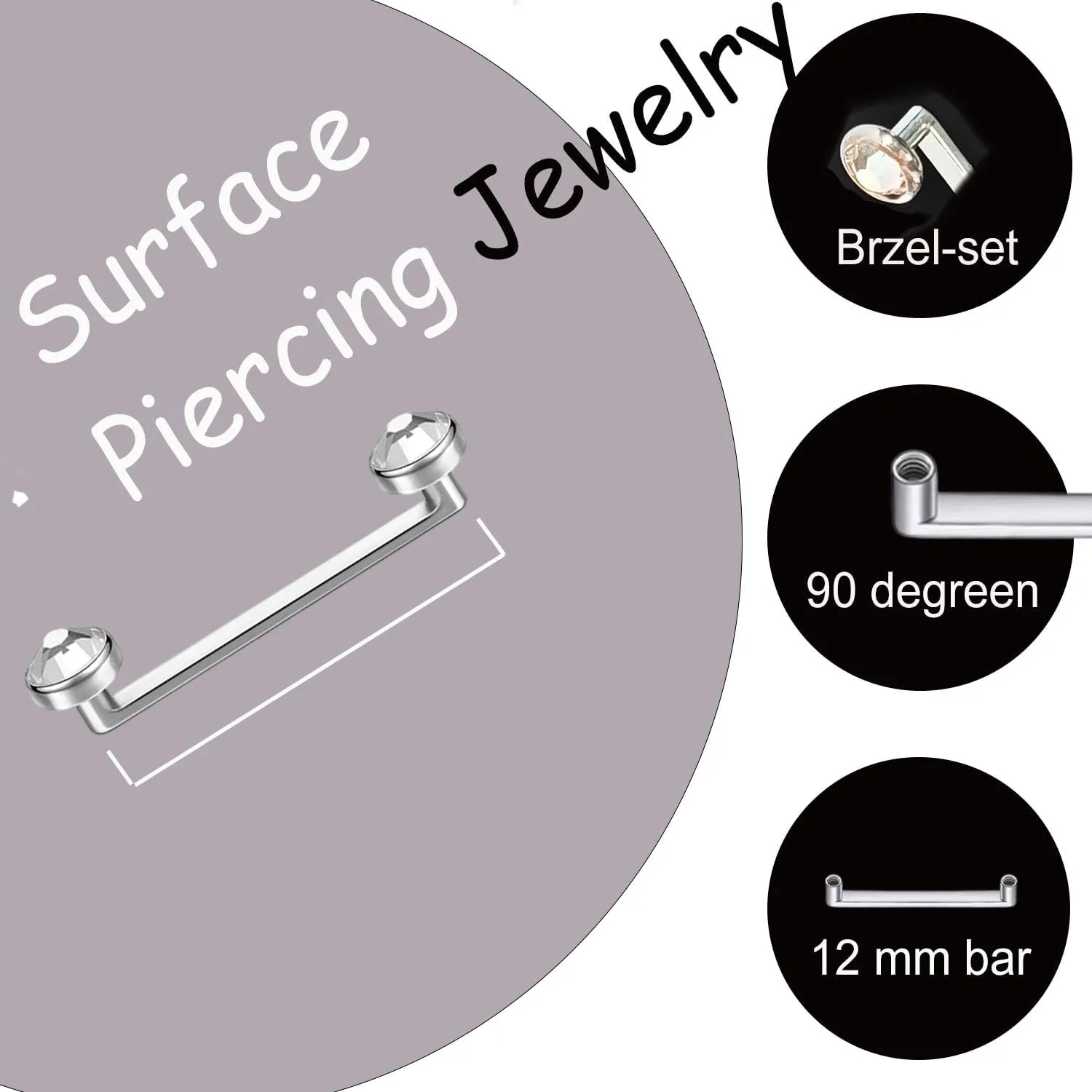 Titanium Surface Piercing Jewelry 14G Staple Surface Piercing Jewelry Flat Bar 12/14mm Length