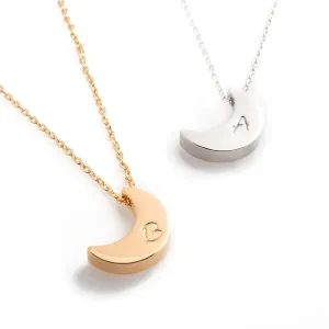 To the Moon and Back Initial Necklace 16k Gold Plated Hand Stamped Personalized Gift with Delicate Initial Charms