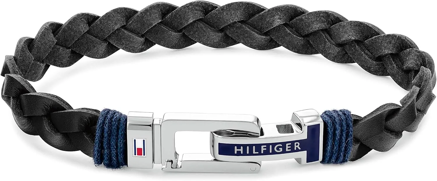 Tommy Hilfiger Men's Jewelry Flat Braided Leather Bracelet