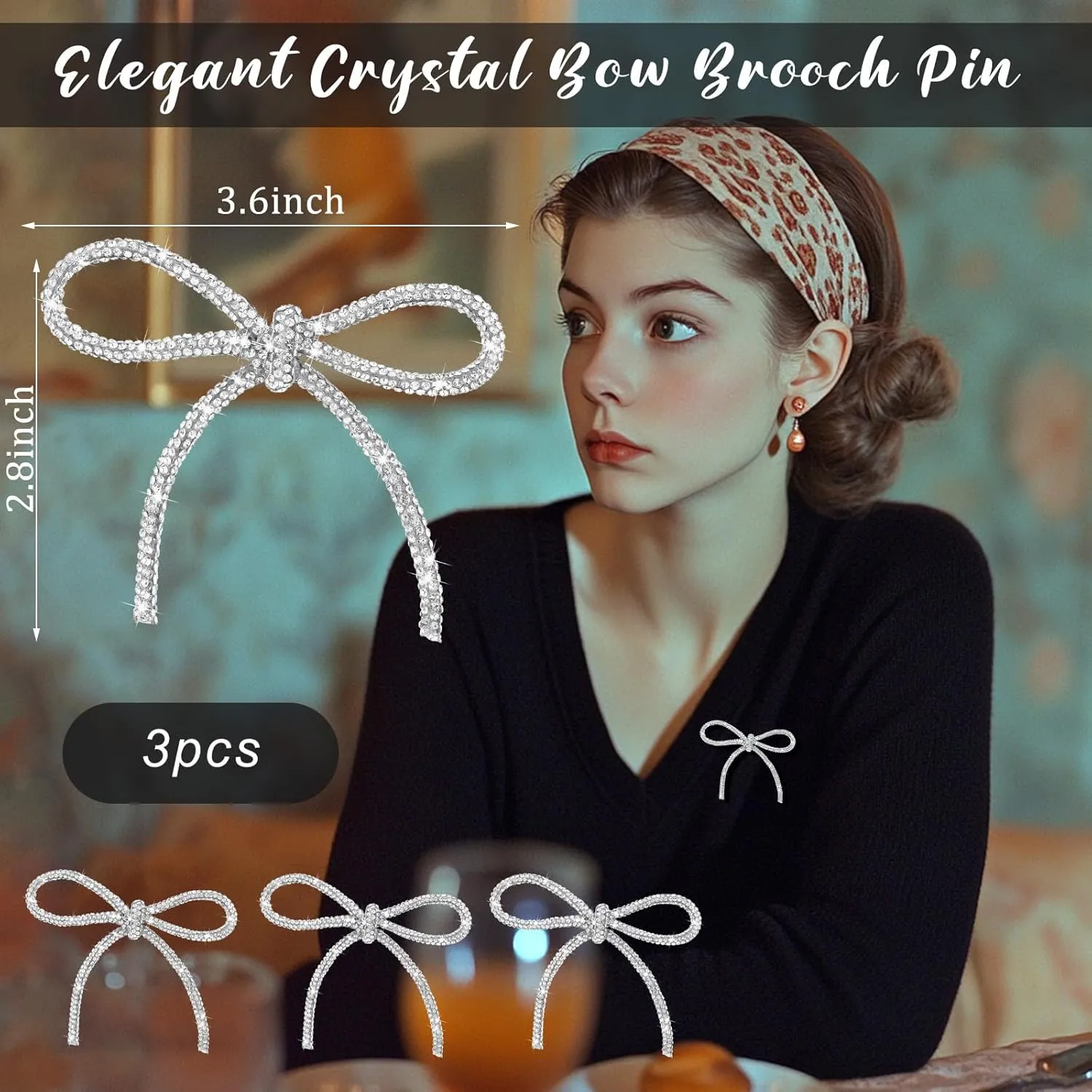 Tondiamo 3 Pcs Crystal Bow Brooch Pin for Women Bow Pearl Pins Trendy Sparkly Rhinestones Bow Brooches for Prom Wedding Party Dress Suit Shirt Ceremony Clothes Accessories Jewelry