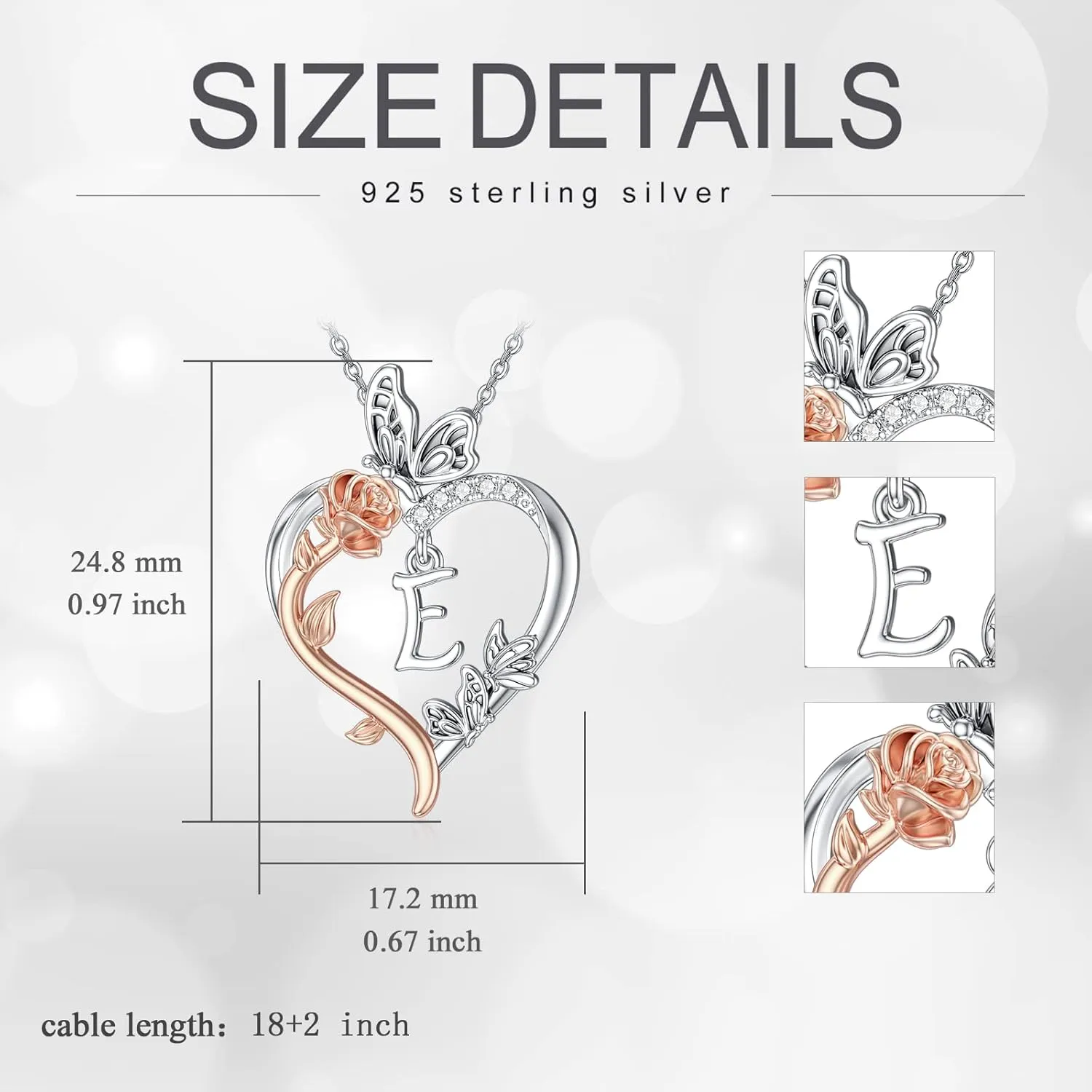 TOUPOP Rose Heart Necklaces Gifts for Women 925 Sterling Silver Butterfly Heart Initial Necklace Anniversary Birthday Christmas Jewelry Gifts for Mom Her Wife Girlfriend Daughter