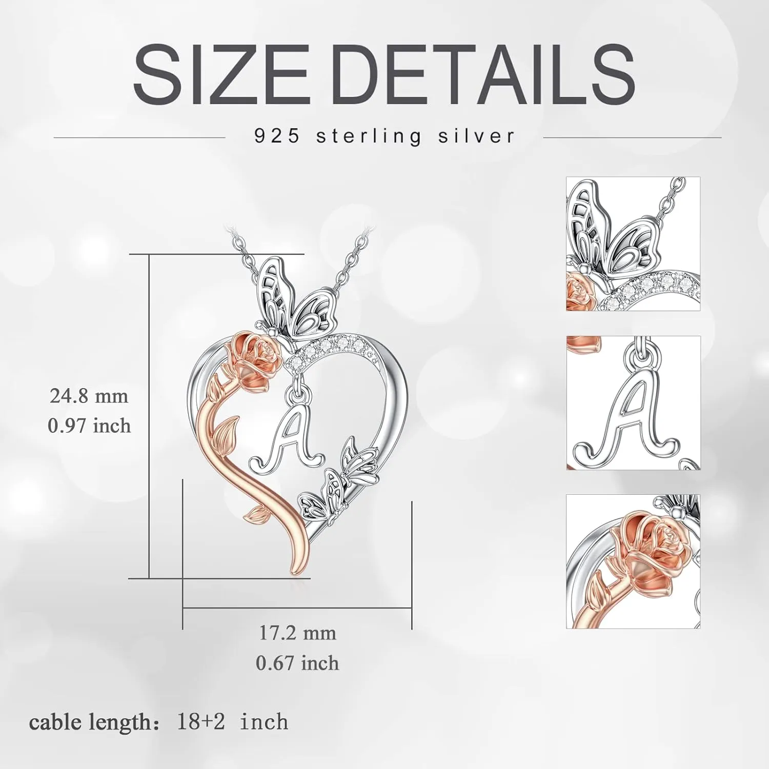 TOUPOP Rose Heart Necklaces Gifts for Women 925 Sterling Silver Butterfly Heart Initial Necklace Anniversary Birthday Christmas Jewelry Gifts for Mom Her Wife Girlfriend Daughter