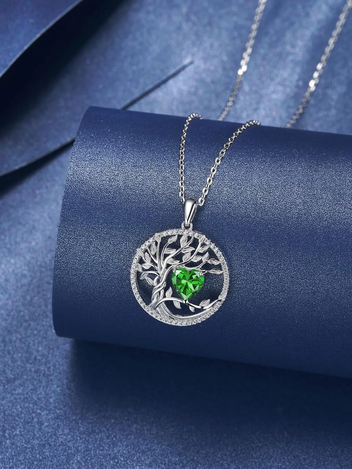Tree of Life Necklaces 925 Sterling Silver Birthstone Necklace Heart Gemstone 18K White Gold Plated Mothers Day Fine Jewerly Gifts for Women Mothers, Adjustable Chain 18 2 Inches