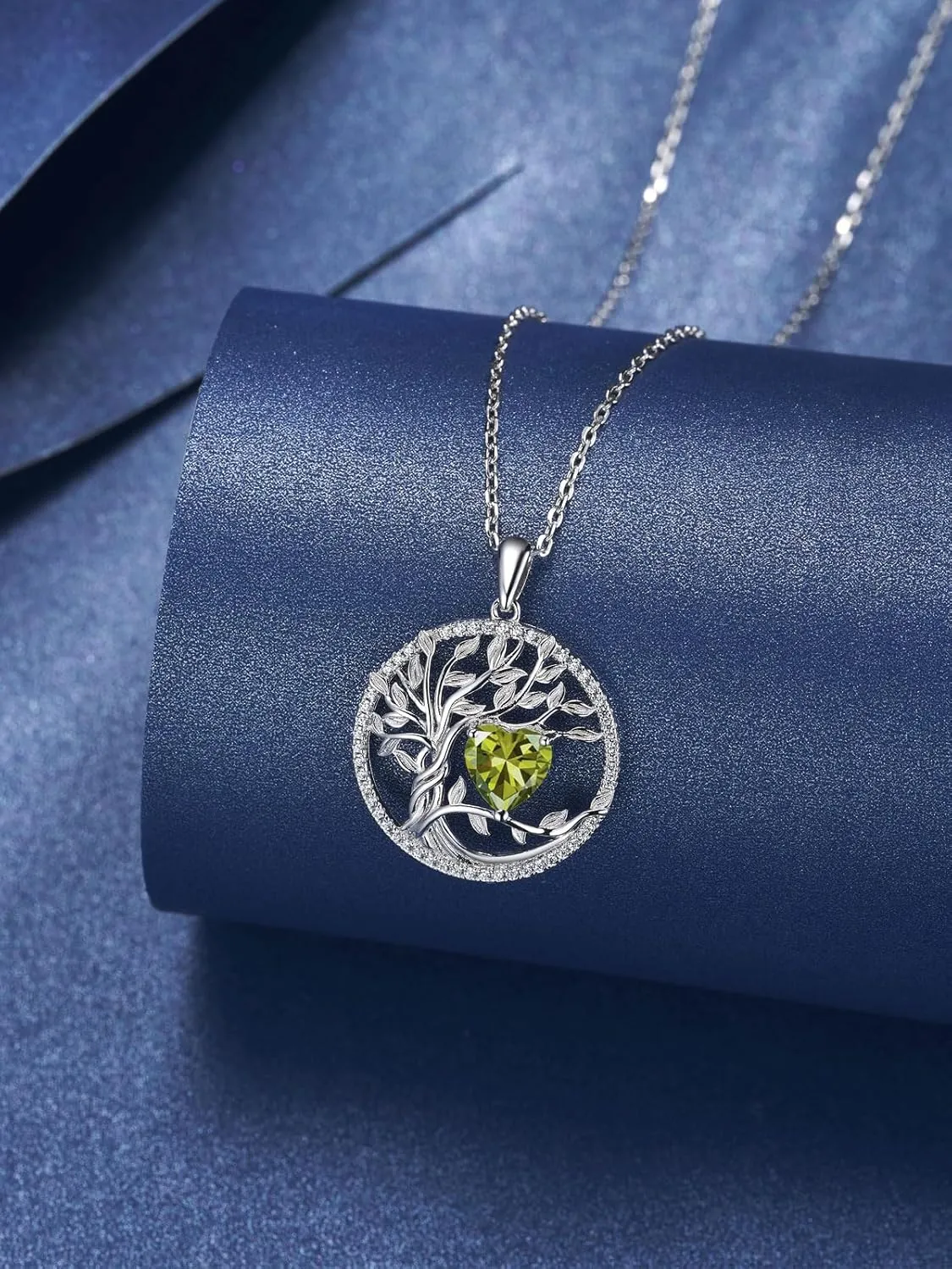 Tree of Life Necklaces 925 Sterling Silver Birthstone Necklace Heart Gemstone 18K White Gold Plated Mothers Day Fine Jewerly Gifts for Women Mothers, Adjustable Chain 18 2 Inches