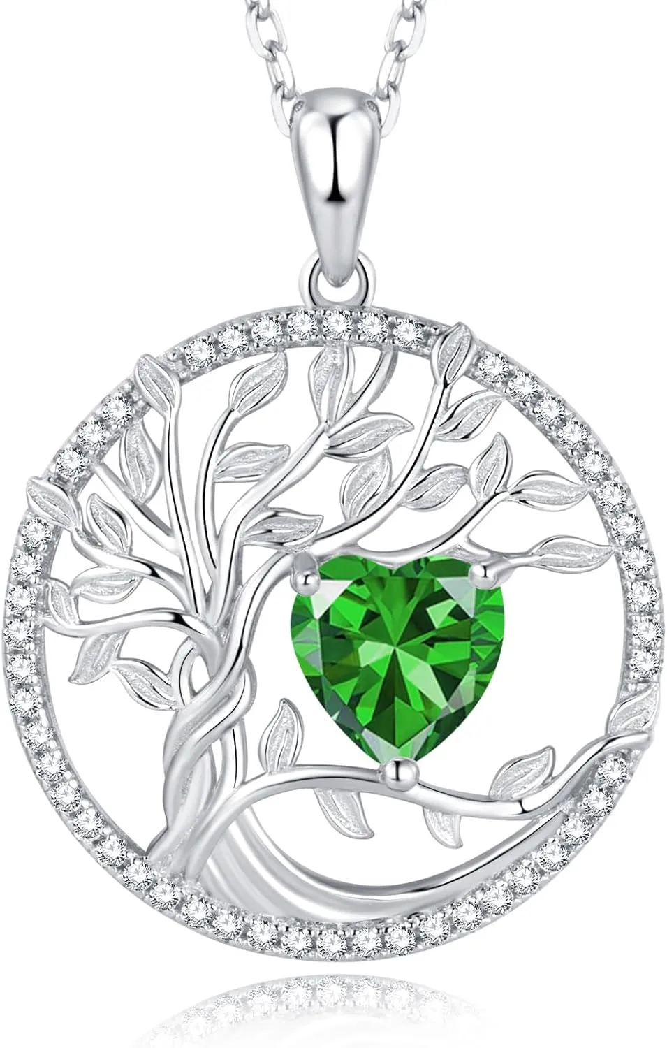 Tree of Life Necklaces 925 Sterling Silver Birthstone Necklace Heart Gemstone 18K White Gold Plated Mothers Day Fine Jewerly Gifts for Women Mothers, Adjustable Chain 18 2 Inches