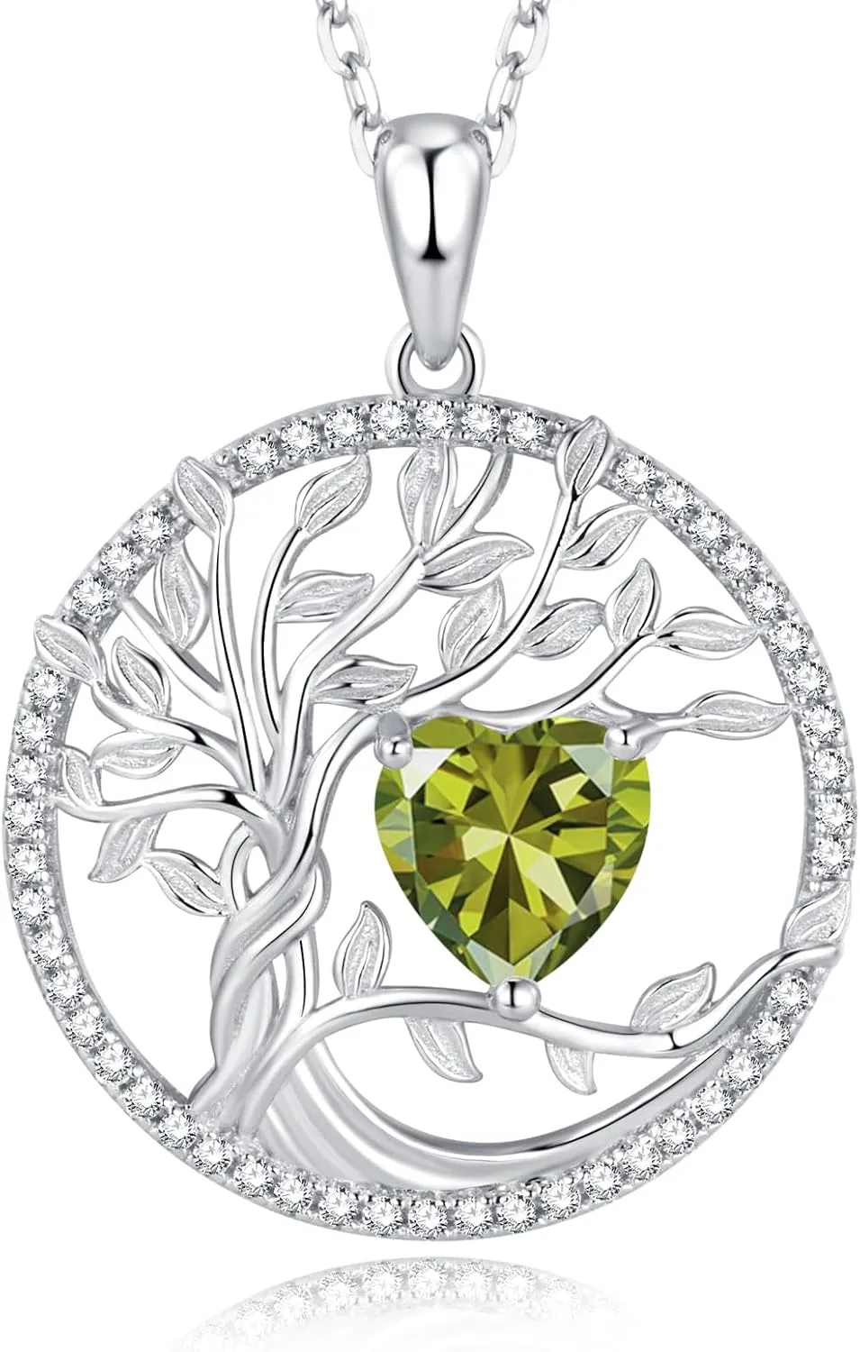 Tree of Life Necklaces 925 Sterling Silver Birthstone Necklace Heart Gemstone 18K White Gold Plated Mothers Day Fine Jewerly Gifts for Women Mothers, Adjustable Chain 18 2 Inches