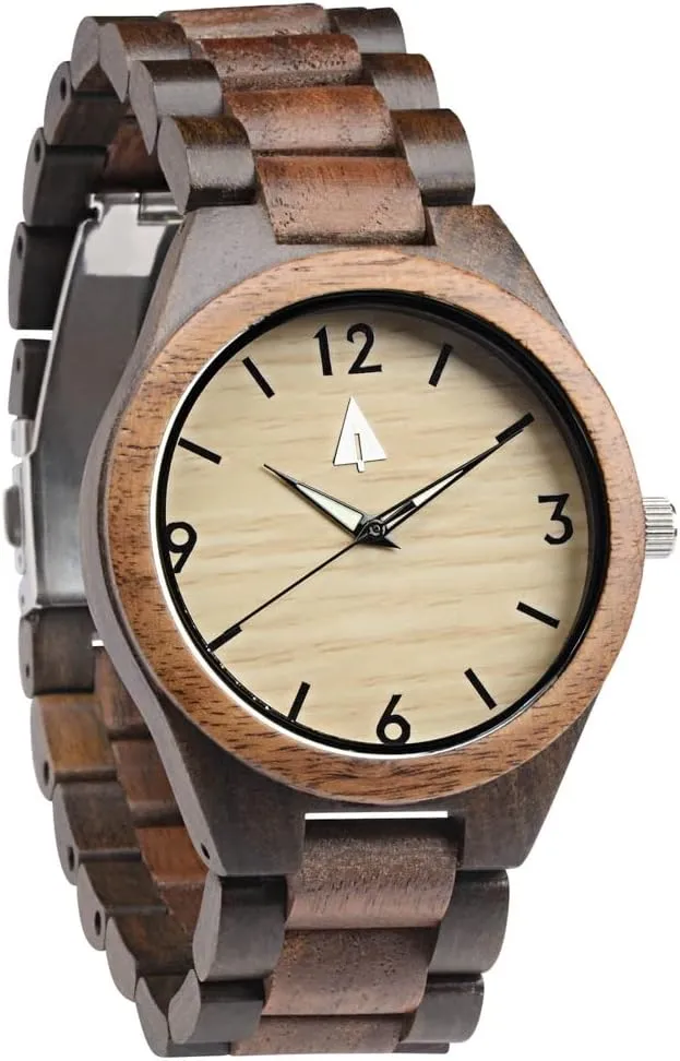 Treehut Wooden Watches for Men, Japanese Quartz Movement, Stylish Exotic Wrist Watch with Adjustable Stainless Steel Buckle, Wooden Straps, Watch Made from Walnut Wood, Relojes para Hombre