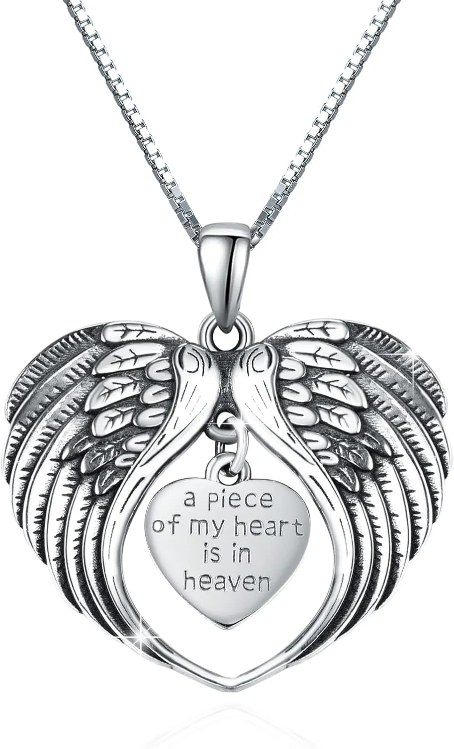 TUGHRA Angel Wing Necklaces 925 Sterling Silver Keepsake Necklace Heart Charm Memorial Pendant A Piece of My Heart Is In Heaven Pendant Necklace for Women