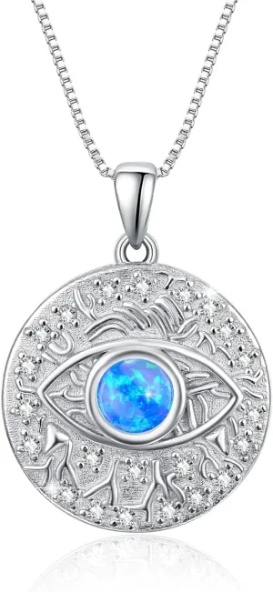 TUGHRA Evil Eye Necklace S925 Sterling Silver Evil Eye Pendant Necklaces Protection Jewelry Amulet Gift for Women Girls Boys Men Birthday Anniversary