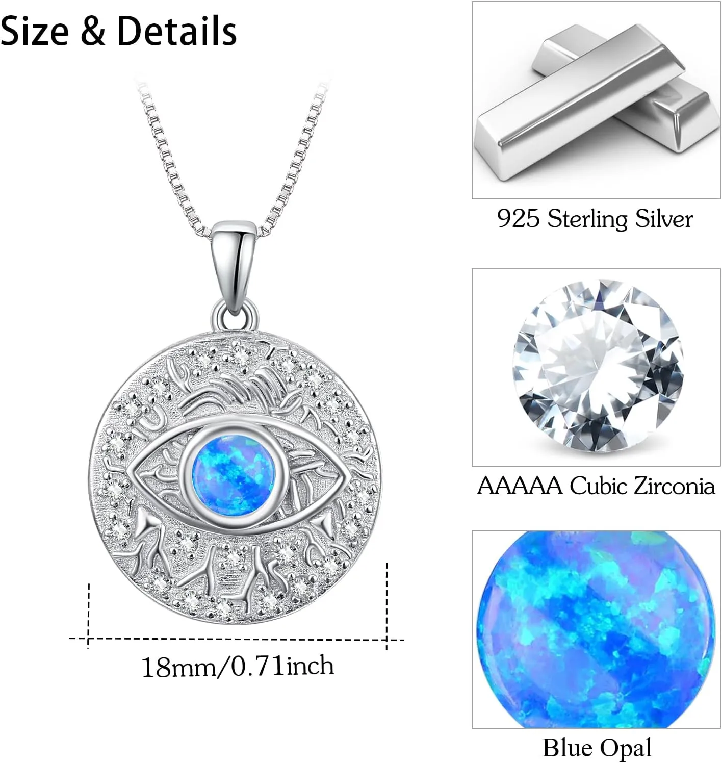 TUGHRA Evil Eye Necklace S925 Sterling Silver Evil Eye Pendant Necklaces Protection Jewelry Amulet Gift for Women Girls Boys Men Birthday Anniversary