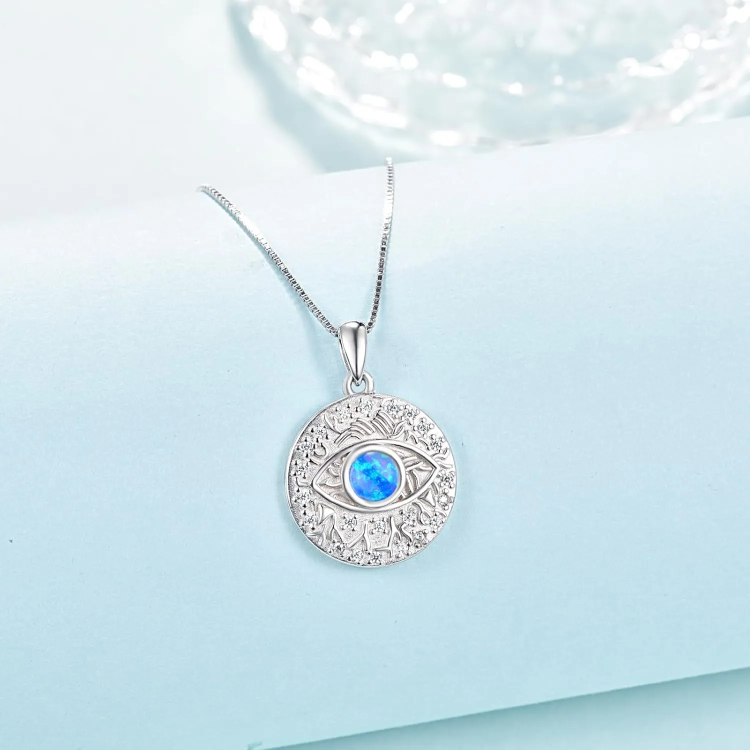 TUGHRA Evil Eye Necklace S925 Sterling Silver Evil Eye Pendant Necklaces Protection Jewelry Amulet Gift for Women Girls Boys Men Birthday Anniversary