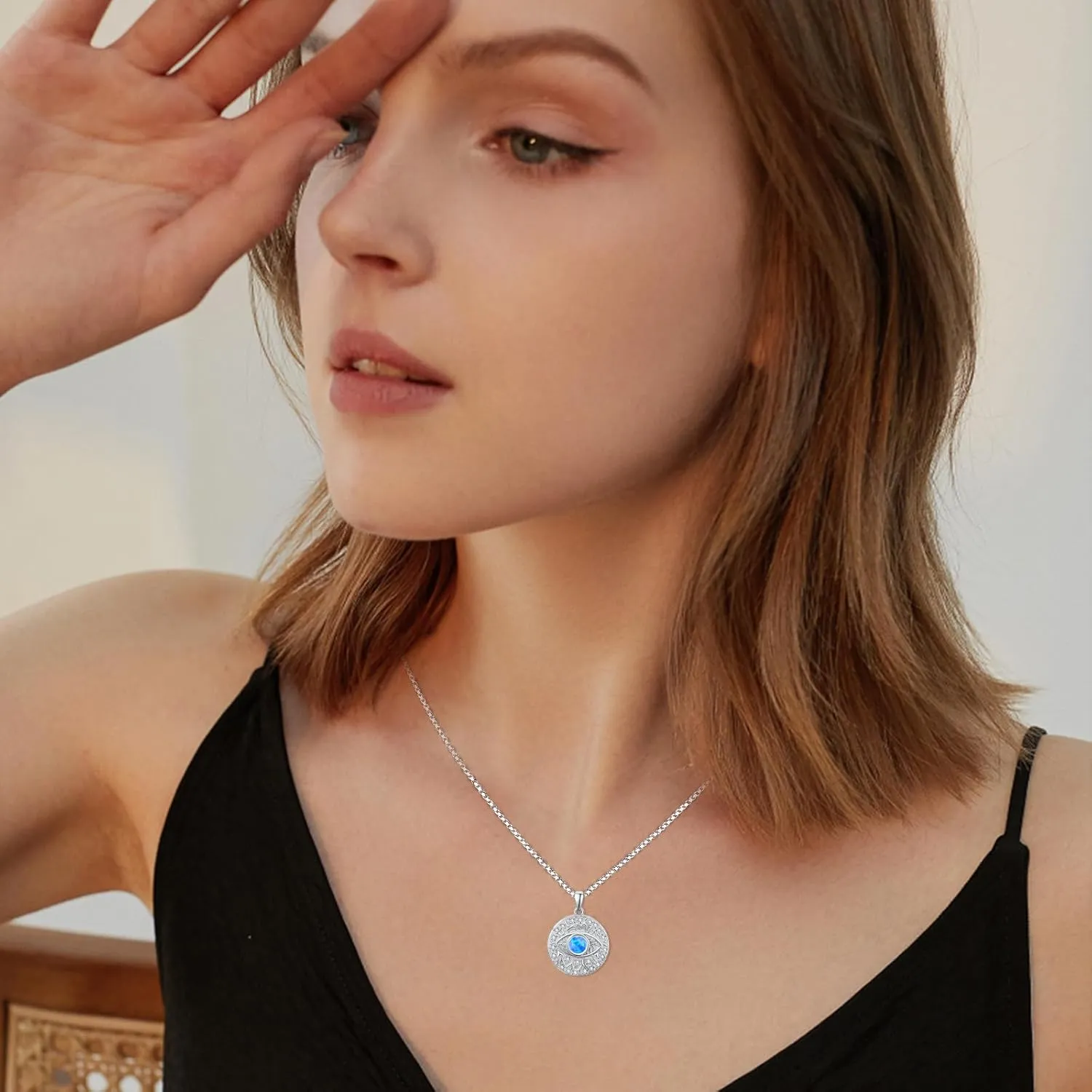 TUGHRA Evil Eye Necklace S925 Sterling Silver Evil Eye Pendant Necklaces Protection Jewelry Amulet Gift for Women Girls Boys Men Birthday Anniversary